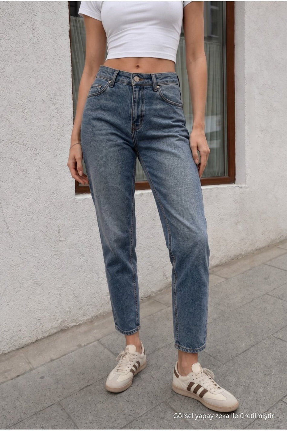 Women's High Waist Stretch Denim Mom Fit Jean Effect Blue - MALLTURK