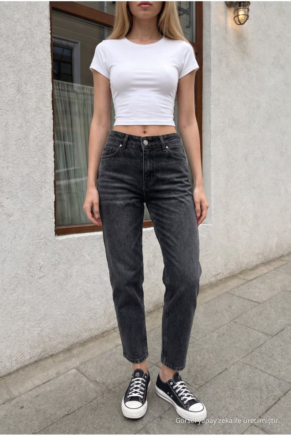 Women's High Waist Stretch Denim Mom Fit Jeans Black - MALLTURK
