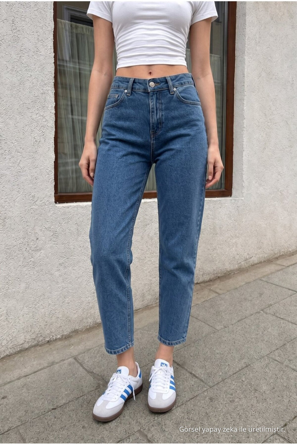 Women's High Waist Stretch Denim Mom Fit Jeans Blue - MALLTURK