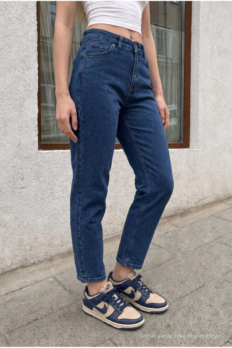 Women's High Waist Stretch Denim Mom Fit Jeans Navy Blue - MALLTURK