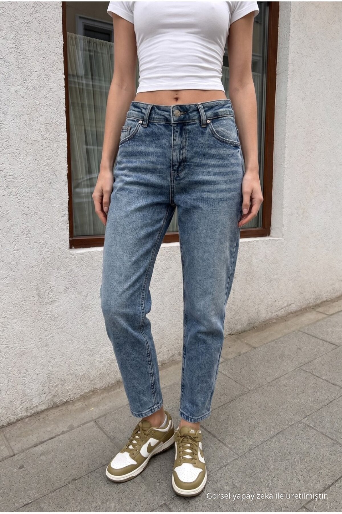 Women's High Waist Stretch Denim Mom Fit Jeans, Sky Blue - MALLTURK