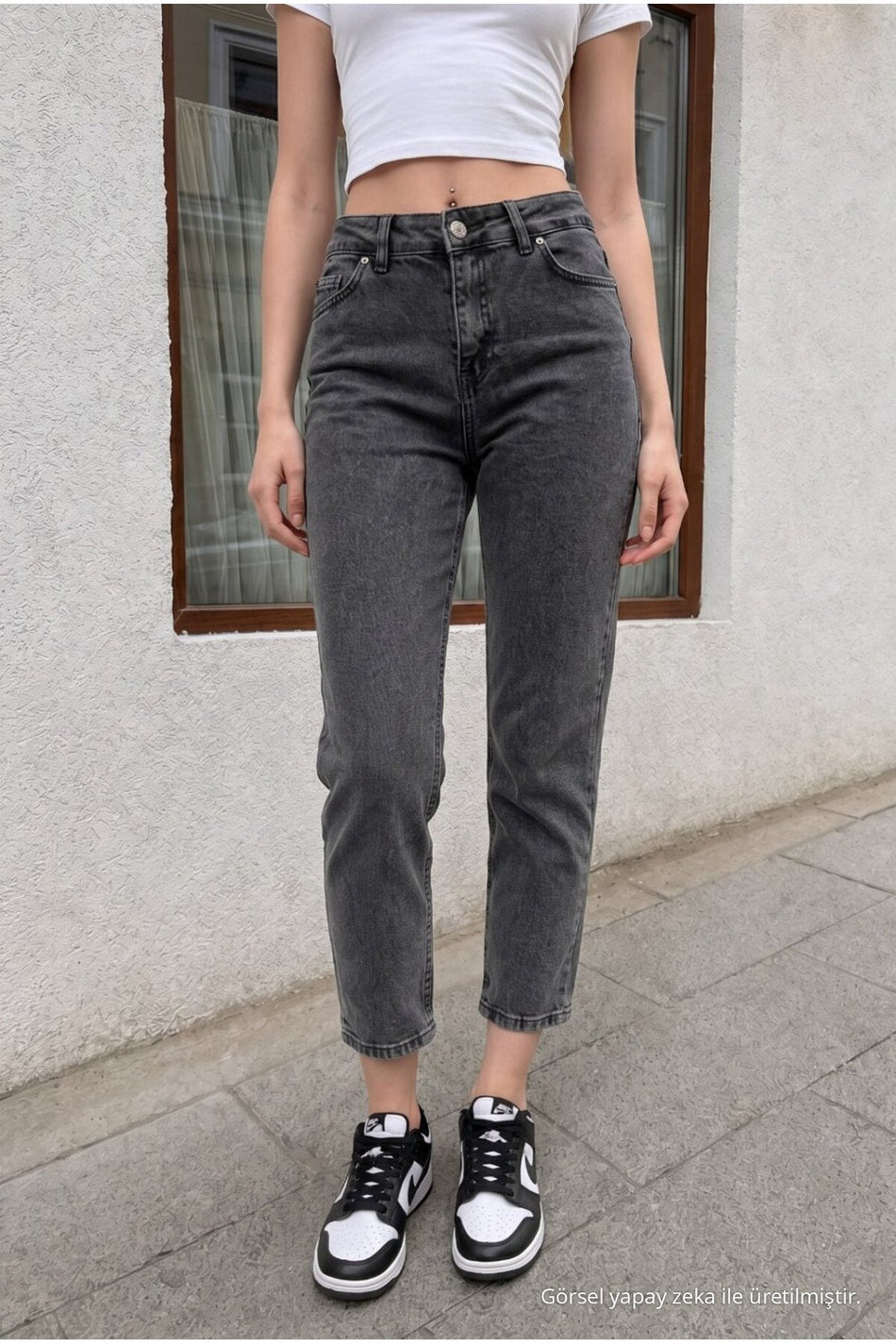 Women's High Waist Stretch Denim Mom Fit Jeans Smoke Grey - MALLTURK