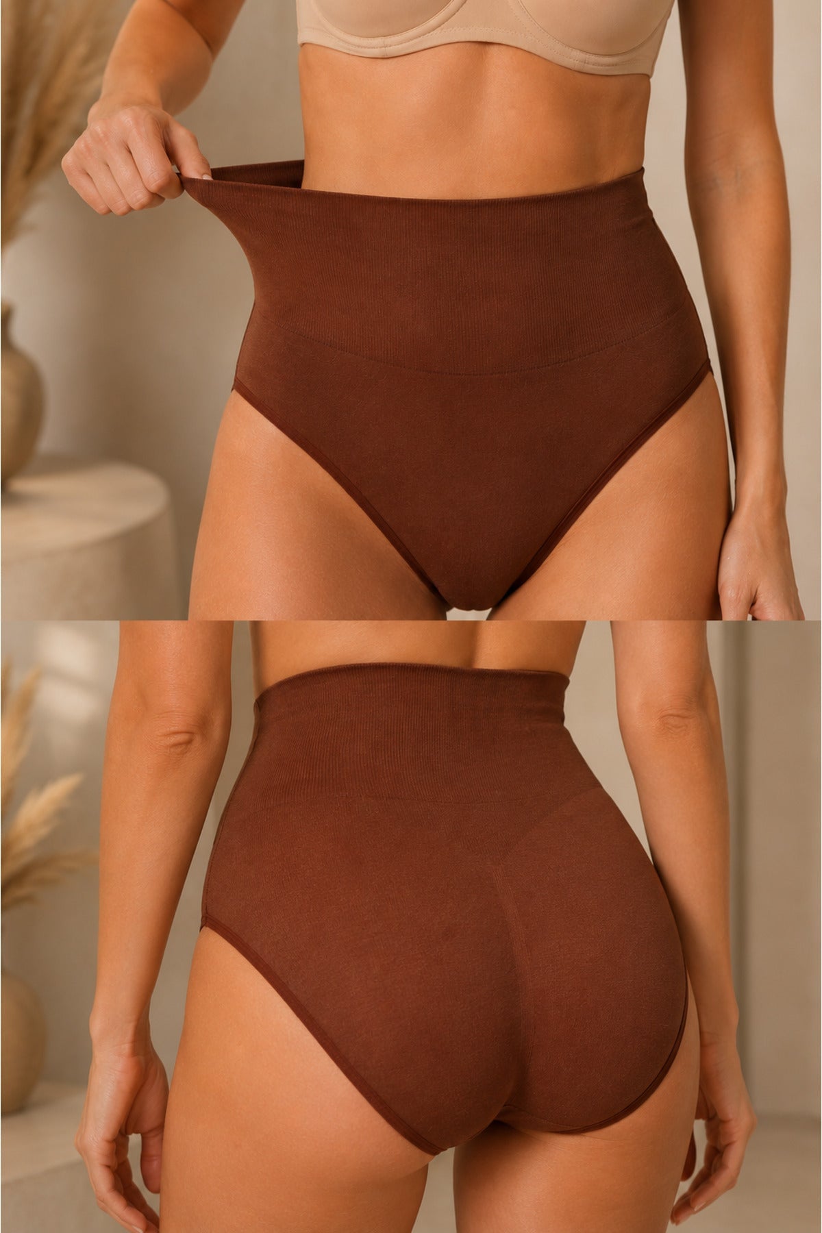 Women's High Waist Stretchy Coffee Color Panties - MALLTURK