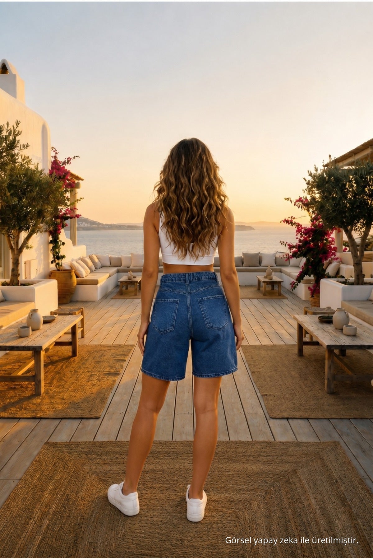 Women's High-Waisted, 5-Pocket, Relaxed Fit Denim Shorts, Navy Blue - MALLTURK