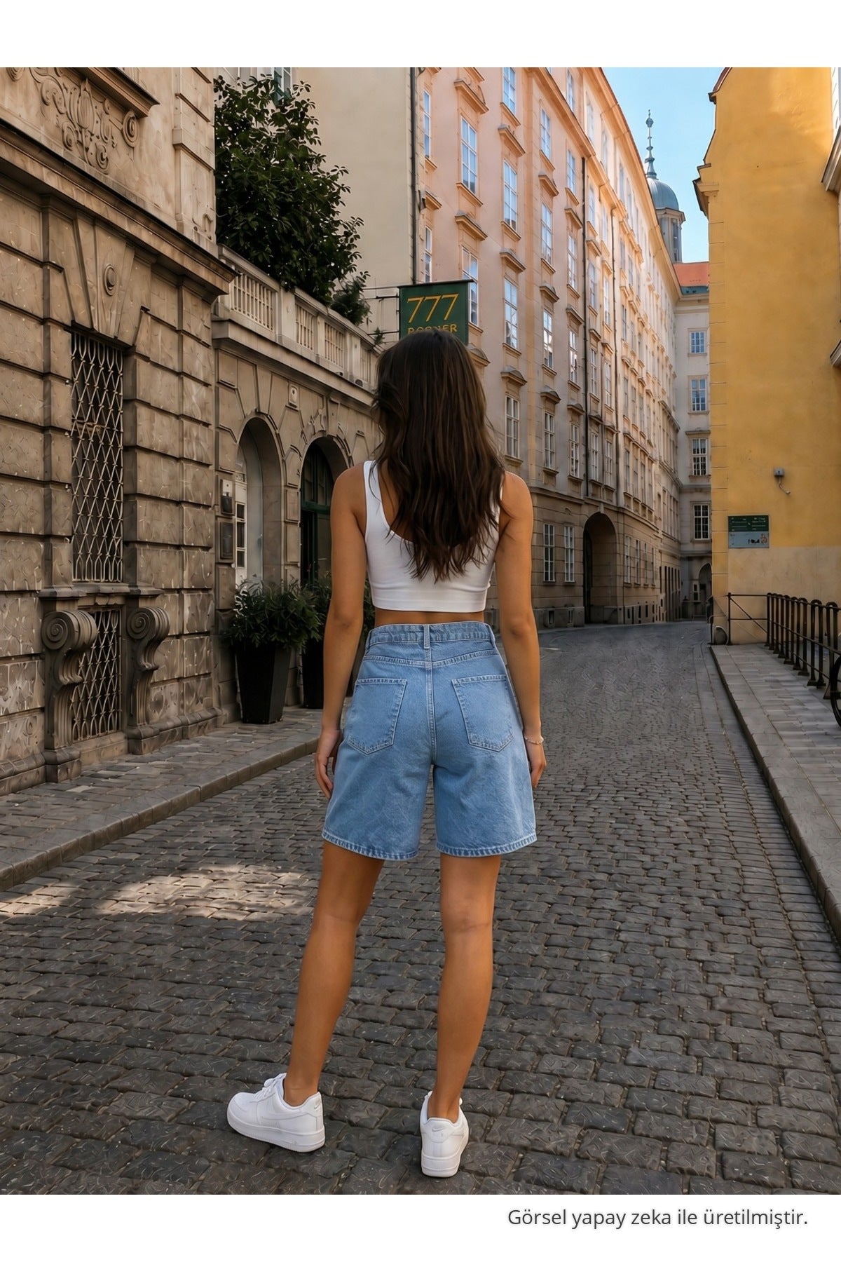 Women's High-Waisted Five-Pocket Denim Relaxed Fit Shorts, Blue - MALLTURK
