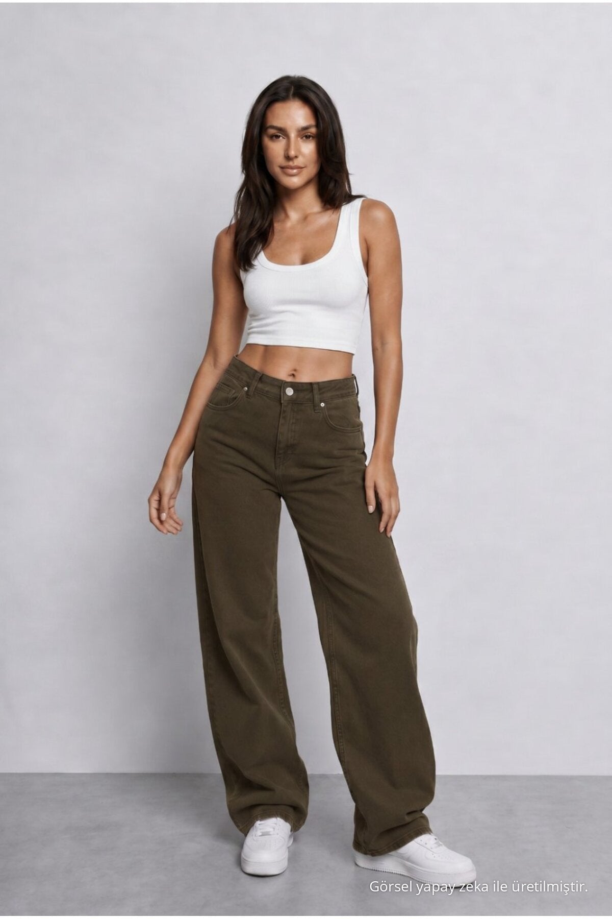 Women's Khaki High Waist Wide Leg Loose Fit Palazzo Pants - MALLTURK