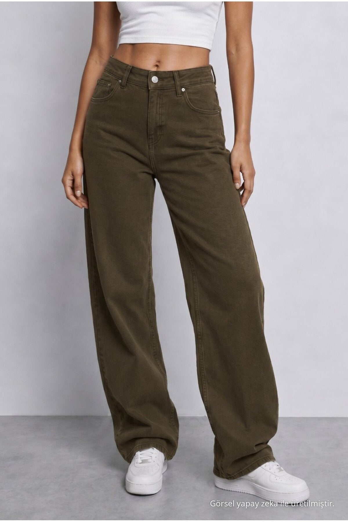 Women's Khaki High Waist Wide Leg Loose Fit Palazzo Pants - MALLTURK