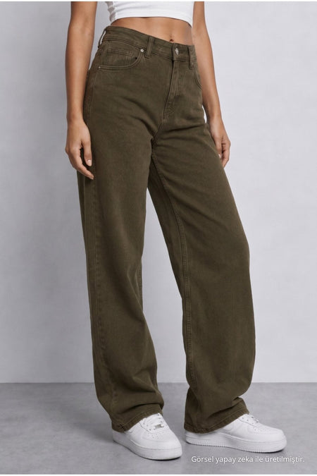 Women's Khaki High Waist Wide Leg Loose Fit Palazzo Pants - MALLTURK