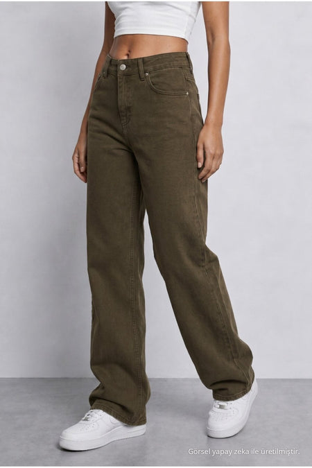 Women's Khaki High Waist Wide Leg Loose Fit Palazzo Pants - MALLTURK