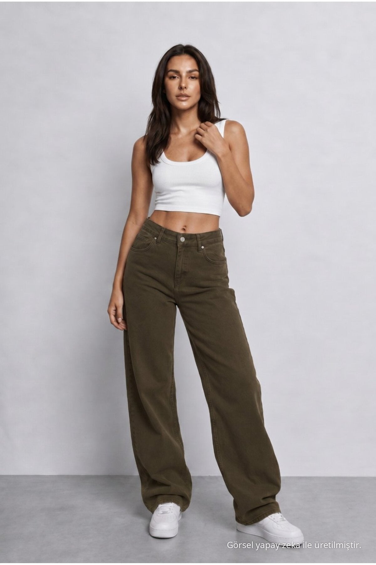 Women's Khaki High Waist Wide Leg Loose Fit Palazzo Pants - MALLTURK
