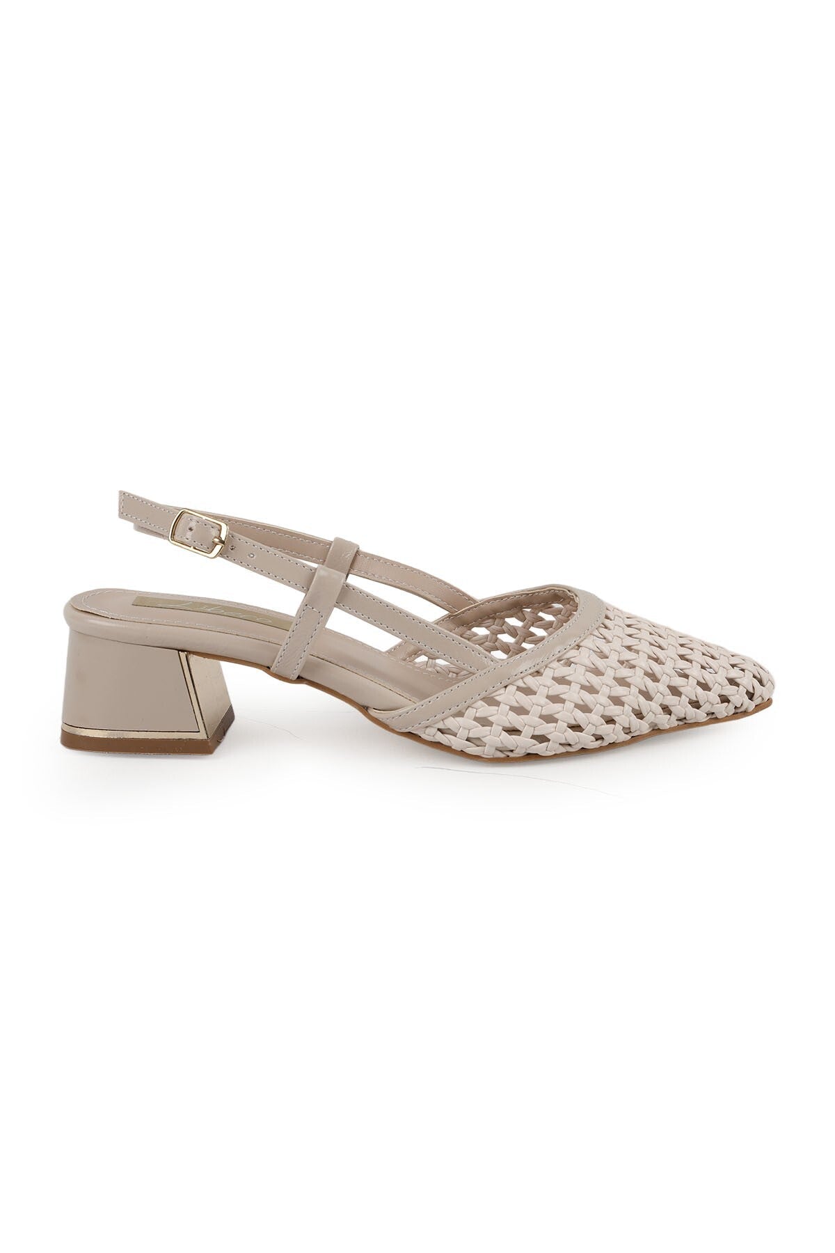 Women's Knitted Patterned Heeled Shoes Pointed Toe Short Thick Heel Slingback Stylish Jurdan Sole 085K1104 - MALLTURK
