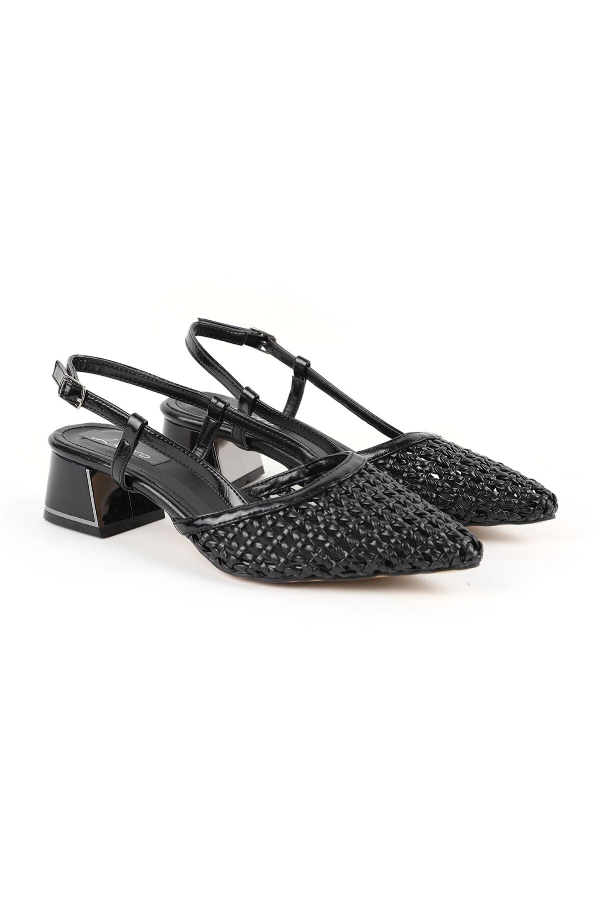 Women's Knitted Patterned Heeled Shoes Pointed Toe Short Thick Heel Slingback Stylish Jurdan Sole 085K1104 - MALLTURK