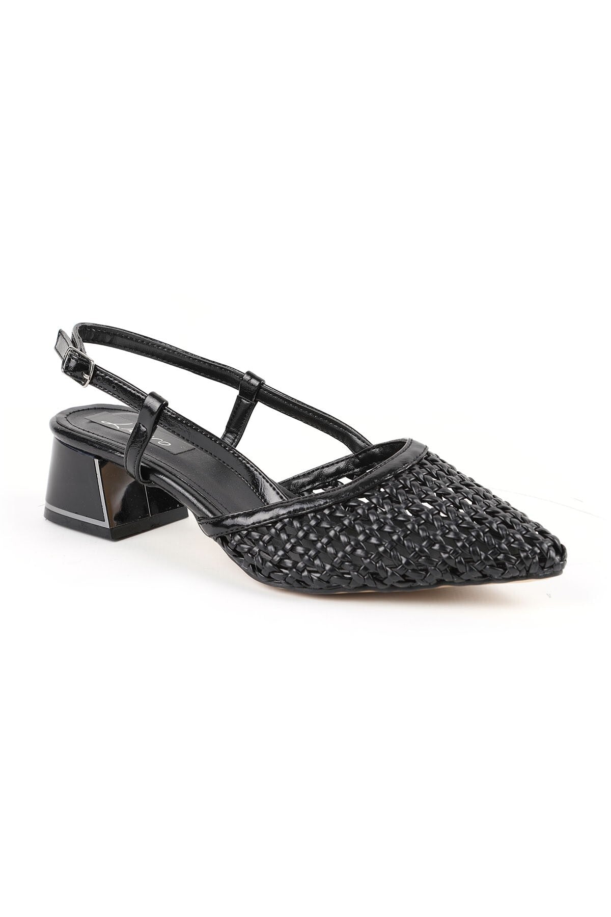 Women's Knitted Patterned Heeled Shoes Pointed Toe Short Thick Heel Slingback Stylish Jurdan Sole 085K1104 - MALLTURK