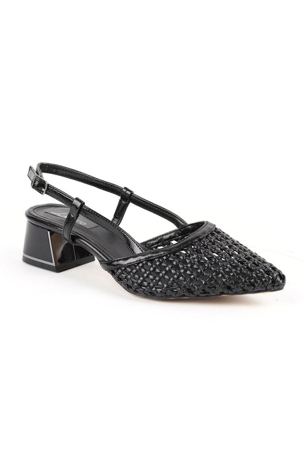 Women's Knitted Patterned Heeled Shoes Pointed Toe Short Thick Heel Slingback Stylish Jurdan Sole 085K1104 - MALLTURK