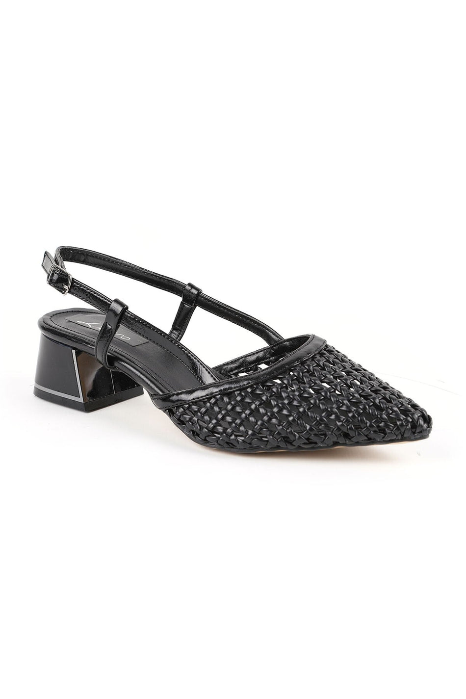 Women's Knitted Patterned Heeled Shoes Pointed Toe Short Thick Heel Slingback Stylish Jurdan Sole 085K1104 - MALLTURK