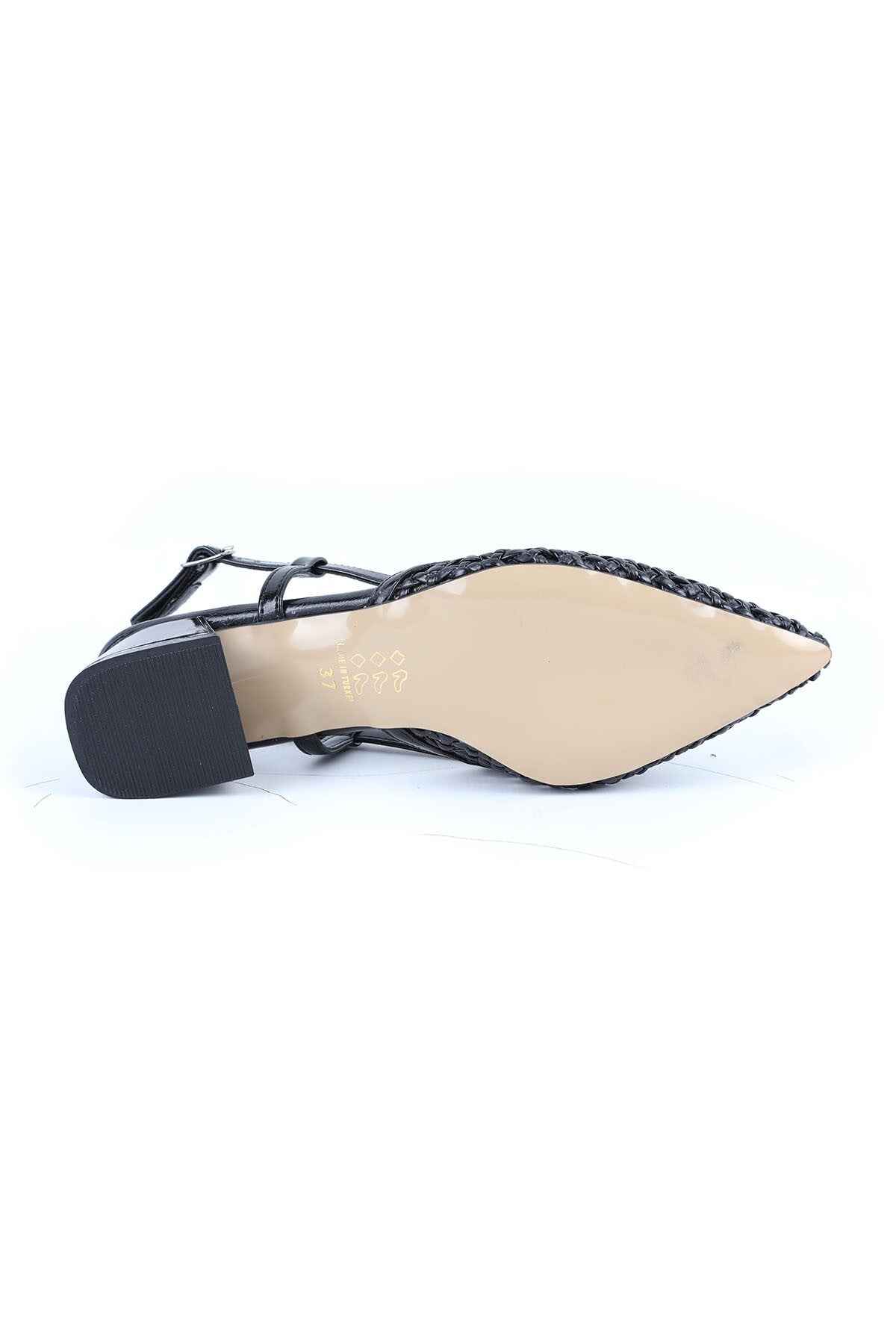 Women's Knitted Patterned Heeled Shoes Pointed Toe Short Thick Heel Slingback Stylish Jurdan Sole 085K1104 - MALLTURK
