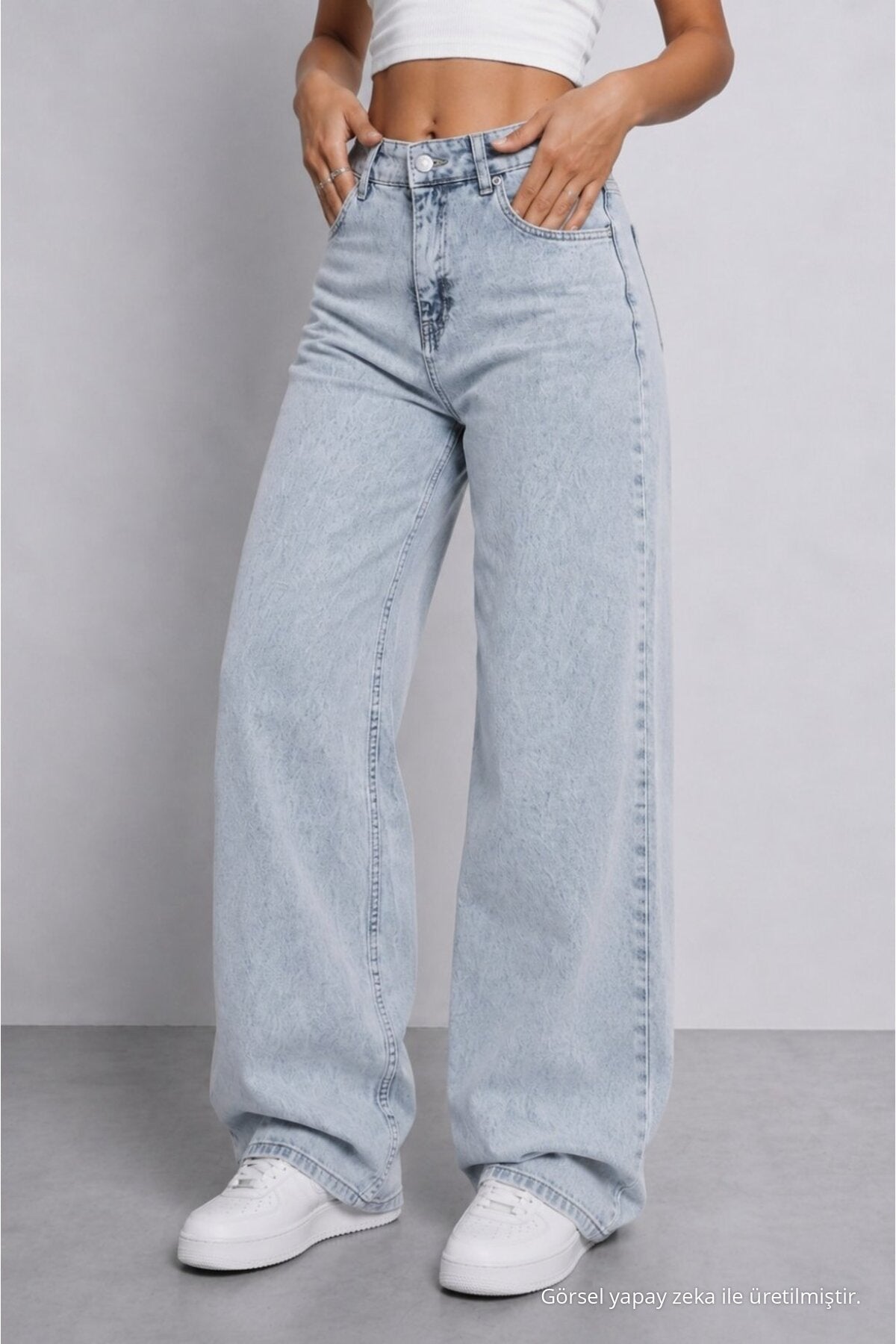 Women's Light Blue High Waist Wide Leg Loose Fitted Palazzo Pants - MALLTURK
