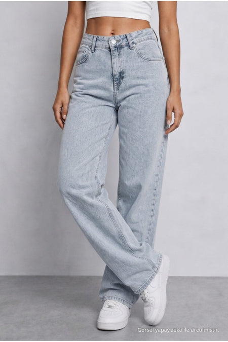 Women's Light Blue High Waist Wide Leg Loose Fitted Palazzo Pants - MALLTURK