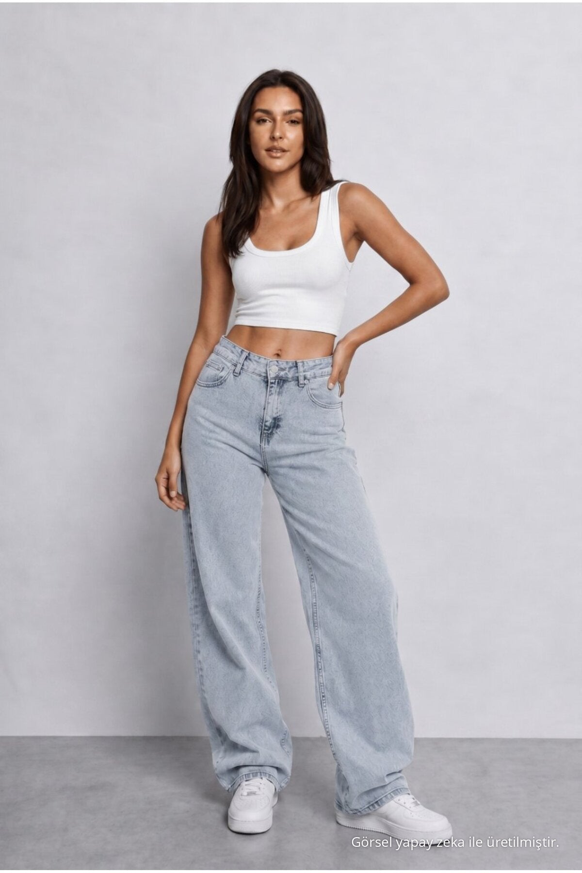 Women's Light Blue High Waist Wide Leg Loose Fitted Palazzo Pants - MALLTURK
