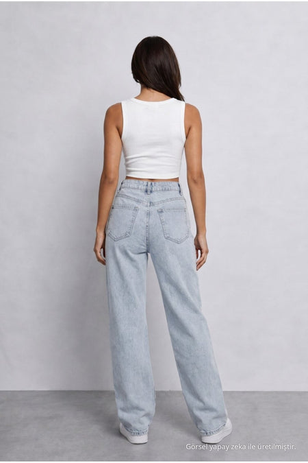 Women's Light Blue High Waist Wide Leg Loose Fitted Palazzo Pants - MALLTURK