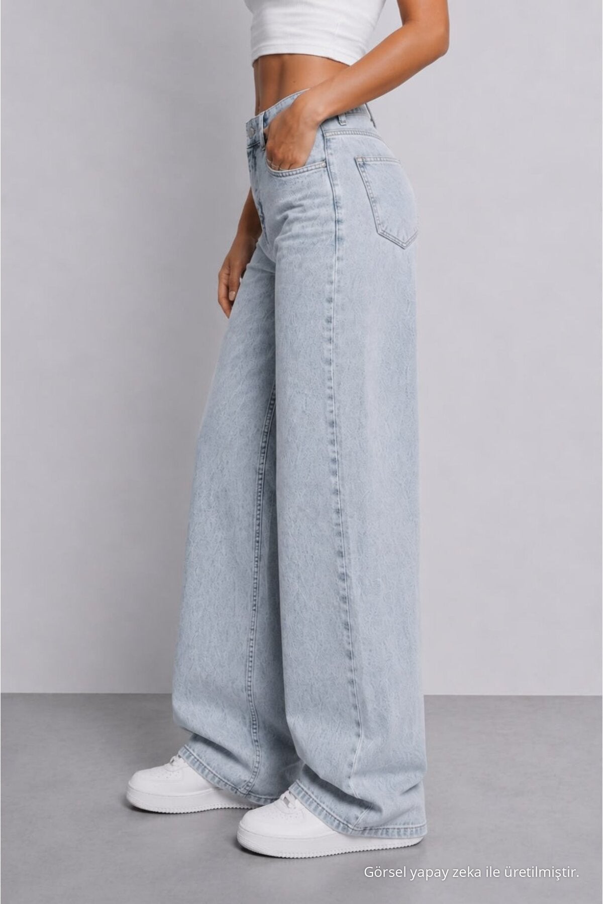 Women's Light Blue High Waist Wide Leg Loose Fitted Palazzo Pants - MALLTURK