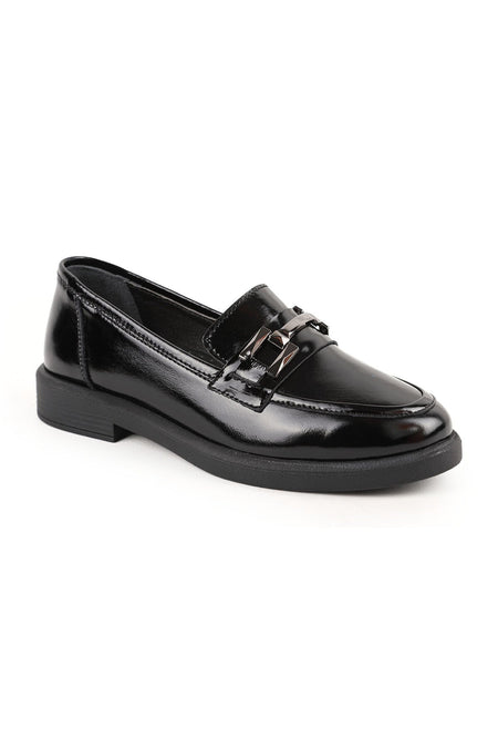 Women's Loafer Casual Casual Shoes Black Patent Leather Lightweight Thermo Sole with Metal Accessories L04.702 - MALLTURK