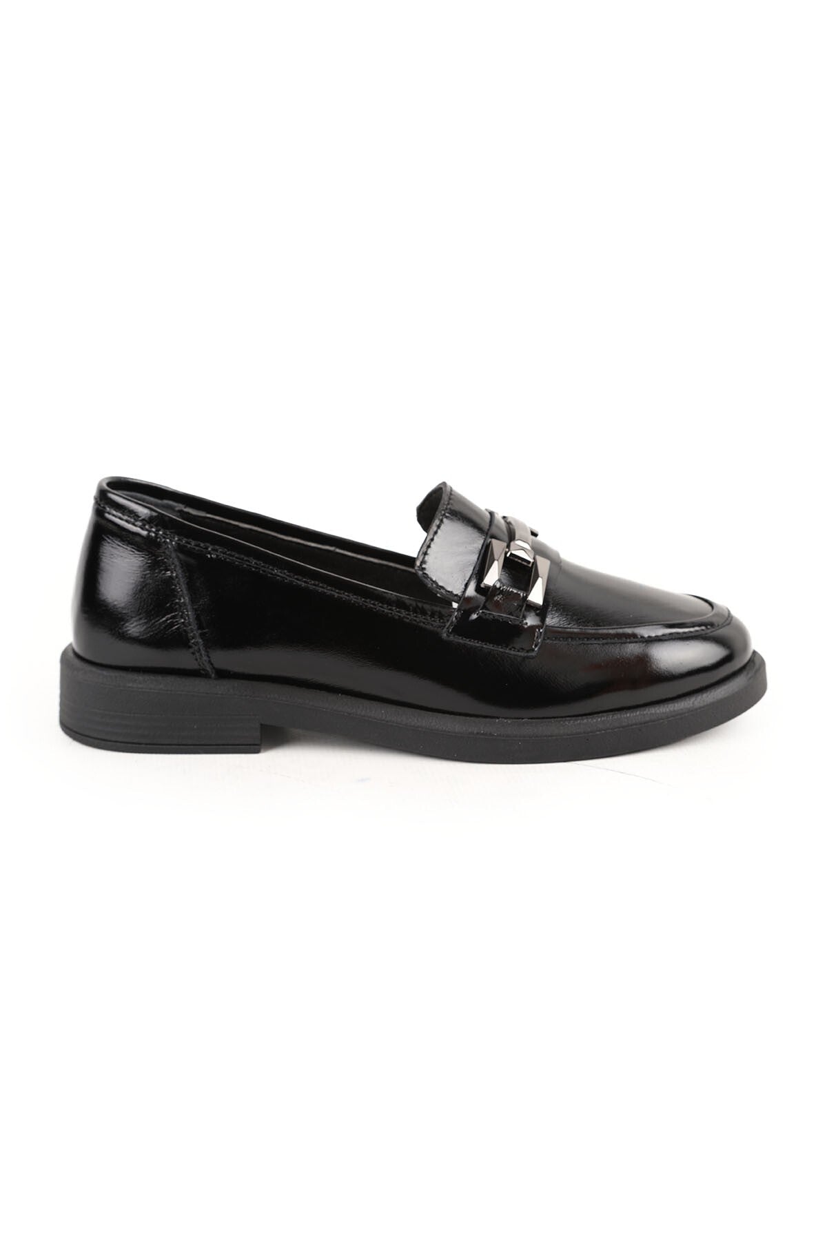 Women's Loafer Casual Casual Shoes Black Patent Leather Lightweight Thermo Sole with Metal Accessories L04.702 - MALLTURK