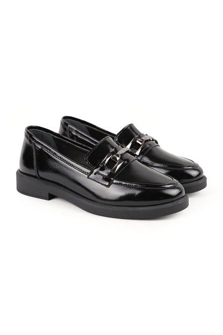 Women's Loafer Casual Casual Shoes Black Patent Leather Lightweight Thermo Sole with Metal Accessories L04.702 - MALLTURK