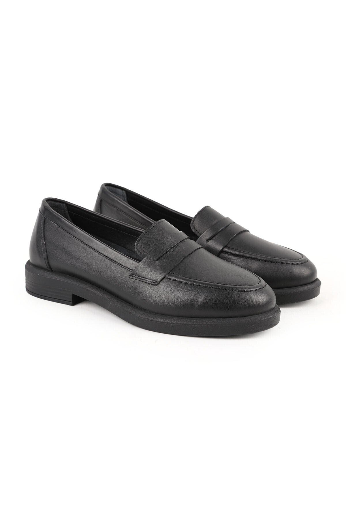 Women's Loafer Daily Comfortable Shoes Black Leather Flat Classic Lightweight Thermo Sole L04.703 - MALLTURK