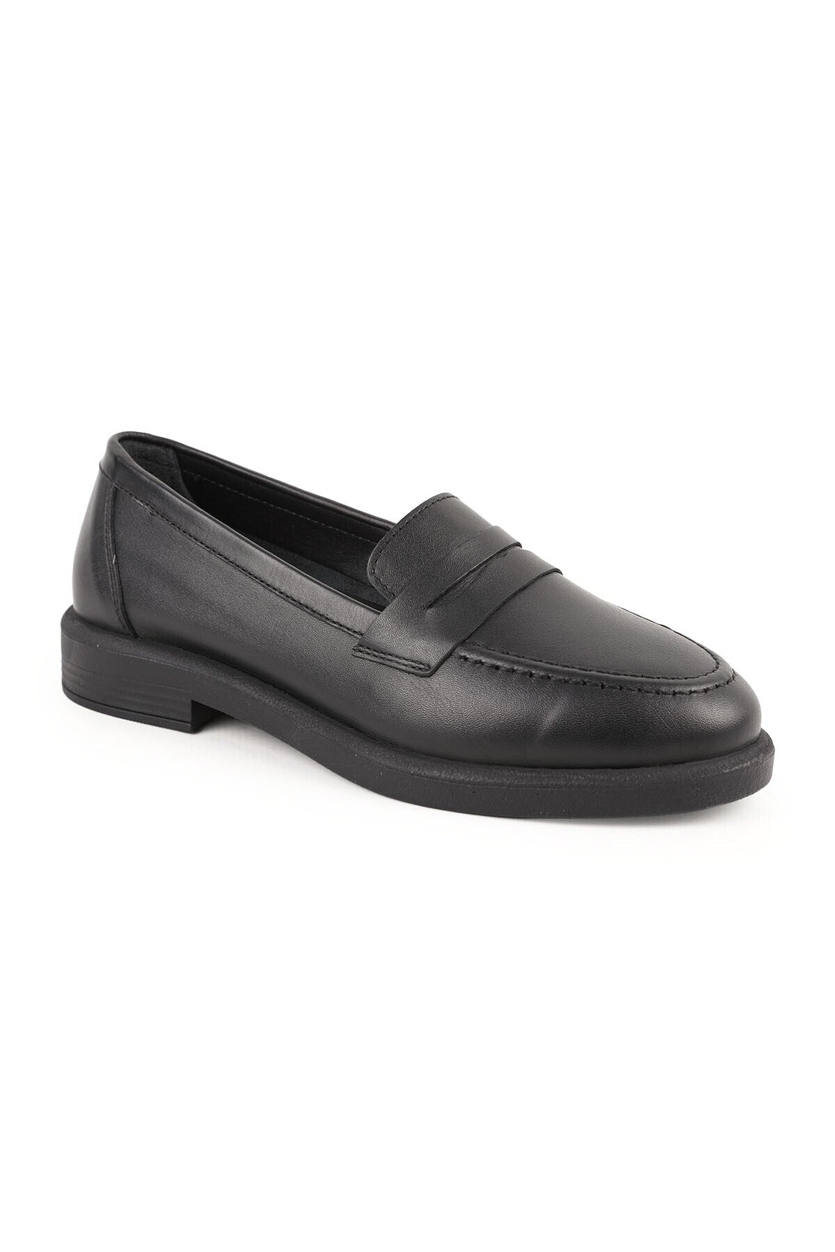 Women's Loafer Daily Comfortable Shoes Black Leather Flat Classic Lightweight Thermo Sole L04.703 - MALLTURK