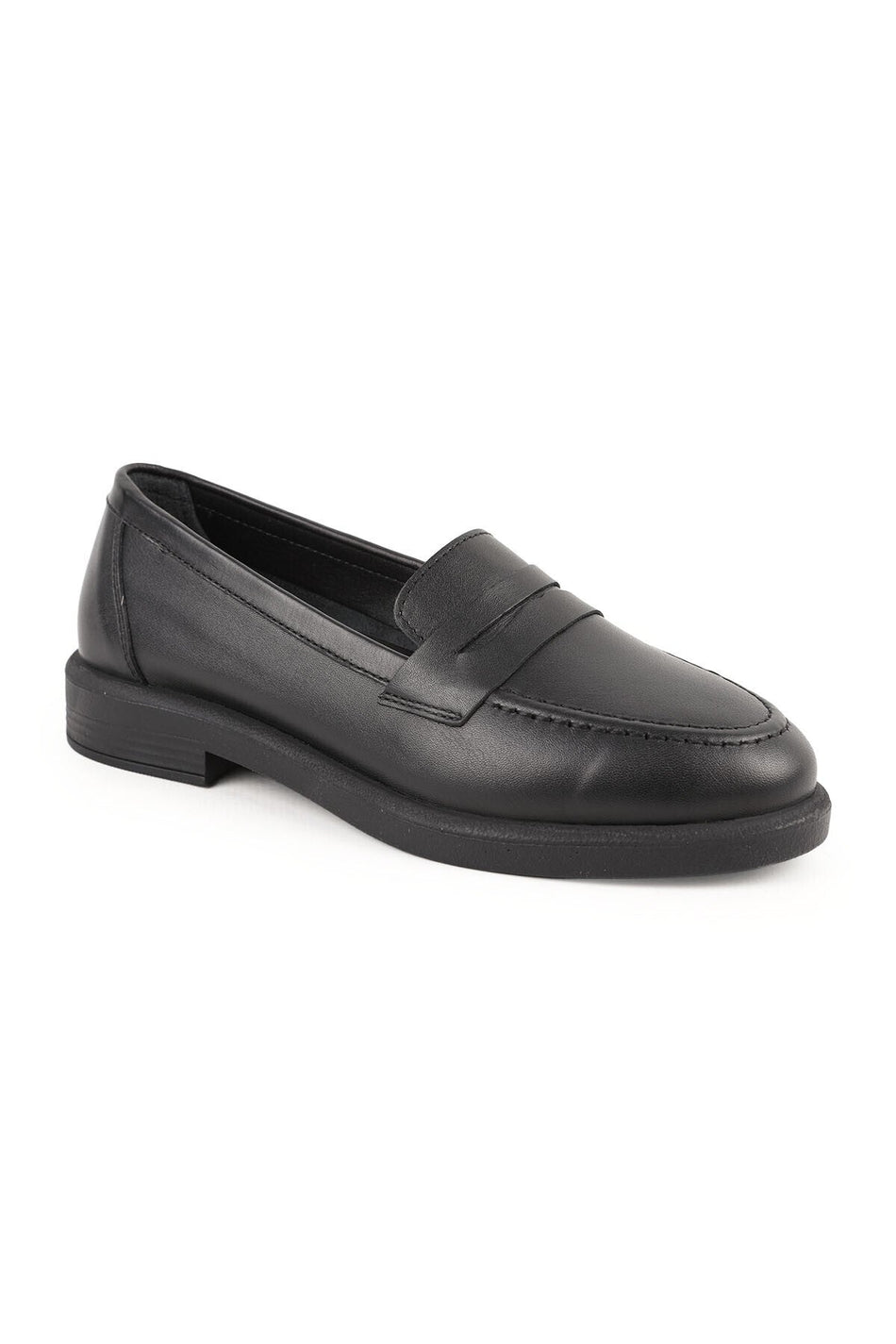 Women's Loafer Daily Comfortable Shoes Black Leather Flat Classic Lightweight Thermo Sole L04.703 - MALLTURK