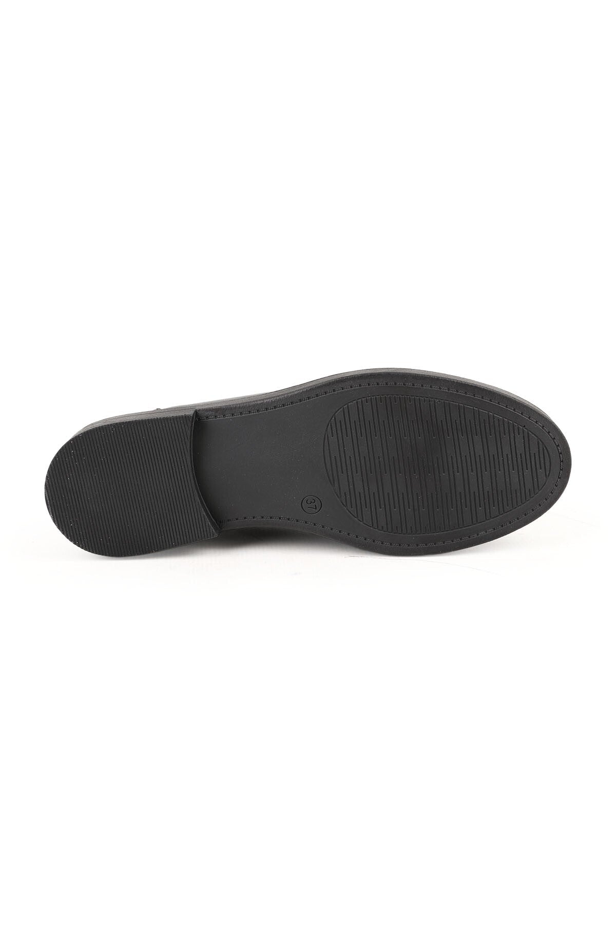 Women's Loafer Daily Comfortable Shoes Black Leather Lightweight Thermo Sole with Metal Accessories L04.702 - MALLTURK