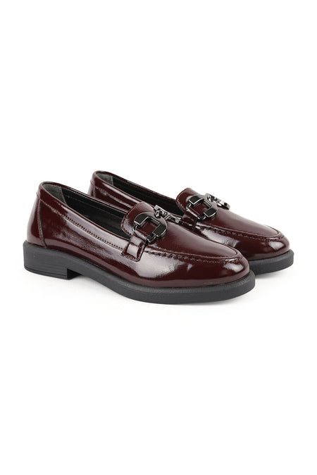 Women's Loafer Daily Comfortable Shoes Burgundy Patent Leather Lightweight Thermo Sole with Metal Accessories L04.706 - MALLTURK