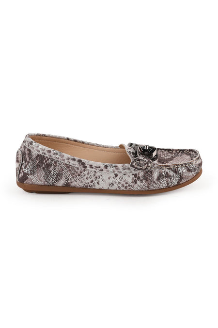 Women's Loafer Mother Shoes Metallic Snake Print Chain Slip-On L031.26109415 - MALLTURK