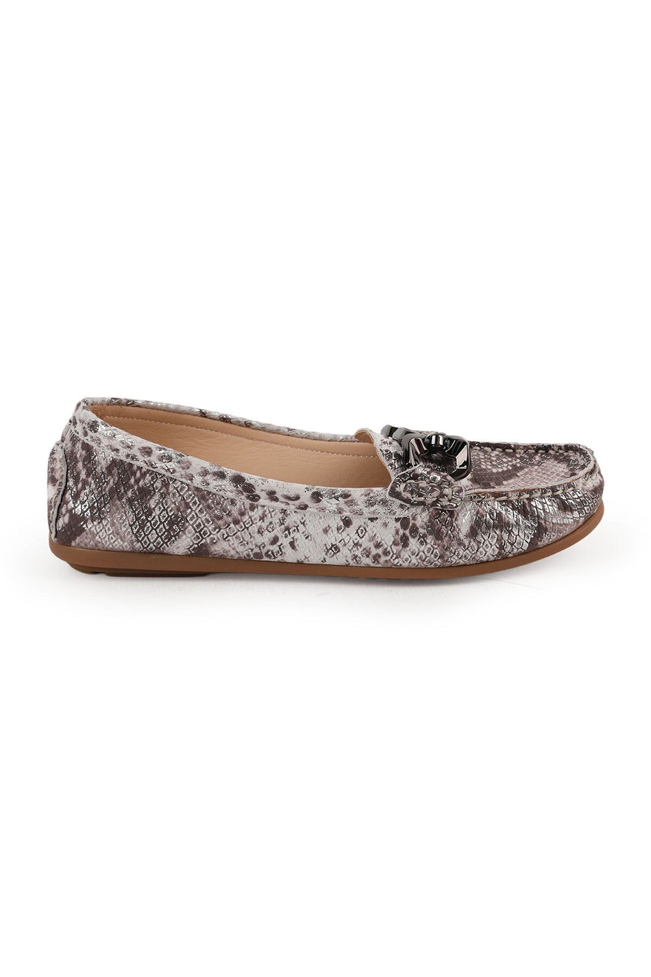 Women's Loafer Mother Shoes Metallic Snake Print Chain Slip-On L031.26109415 - MALLTURK