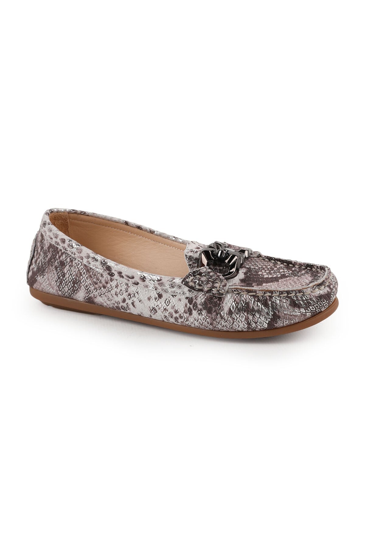 Women's Loafer Mother Shoes Metallic Snake Print Chain Slip-On L031.26109415 - MALLTURK