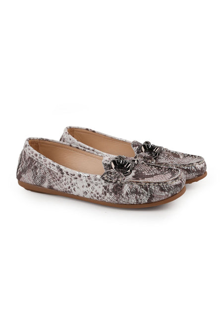 Women's Loafer Mother Shoes Metallic Snake Print Chain Slip-On L031.26109415 - MALLTURK