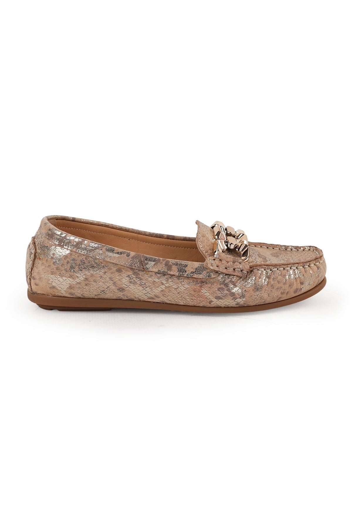 Women's Loafer Mother Shoes Metallic Snake Print Chain Slip-On L031.26109415 - MALLTURK