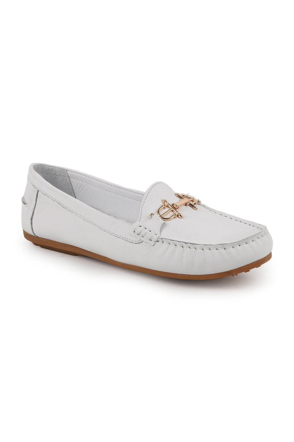 Women's Loafer Shoes Antique Look Metal Accessories Moccasin Stitched Flexible Thermo Sole L081.25700 - MALLTURK
