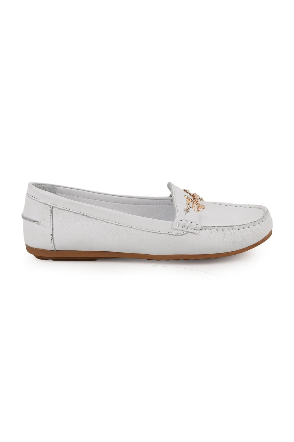 Women's Loafer Shoes Antique Look Metal Accessories Moccasin Stitched Flexible Thermo Sole L081.25700 - MALLTURK
