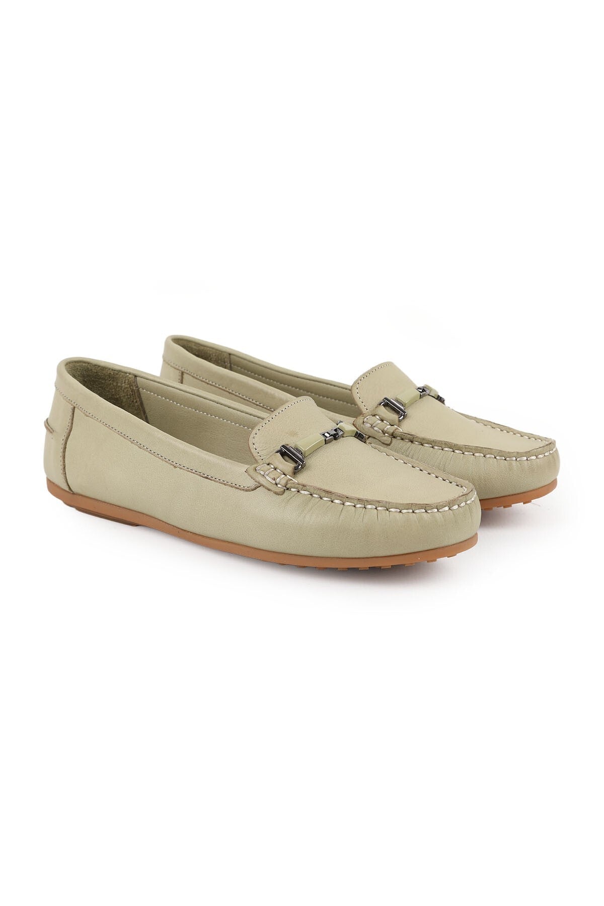 Women's Loafer Shoes Antique Look Metal Buckle Moccasin Stitched Flexible Thermo Sole Daily Wear 81.25701 - MALLTURK