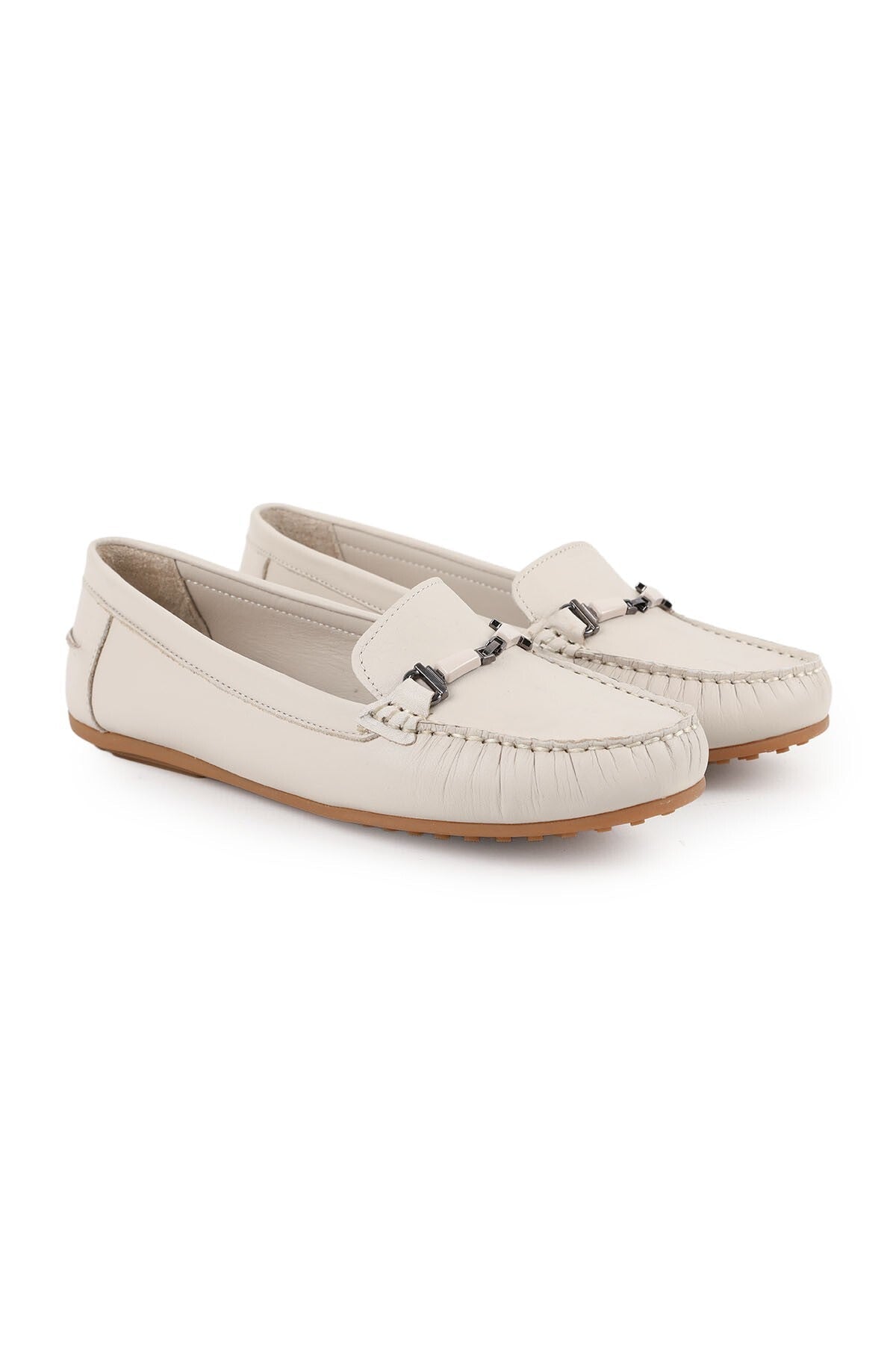 Women's Loafer Shoes Antique Look Metal Buckle Moccasin Stitched Flexible Thermo Sole Daily Wear 81.25701 - MALLTURK