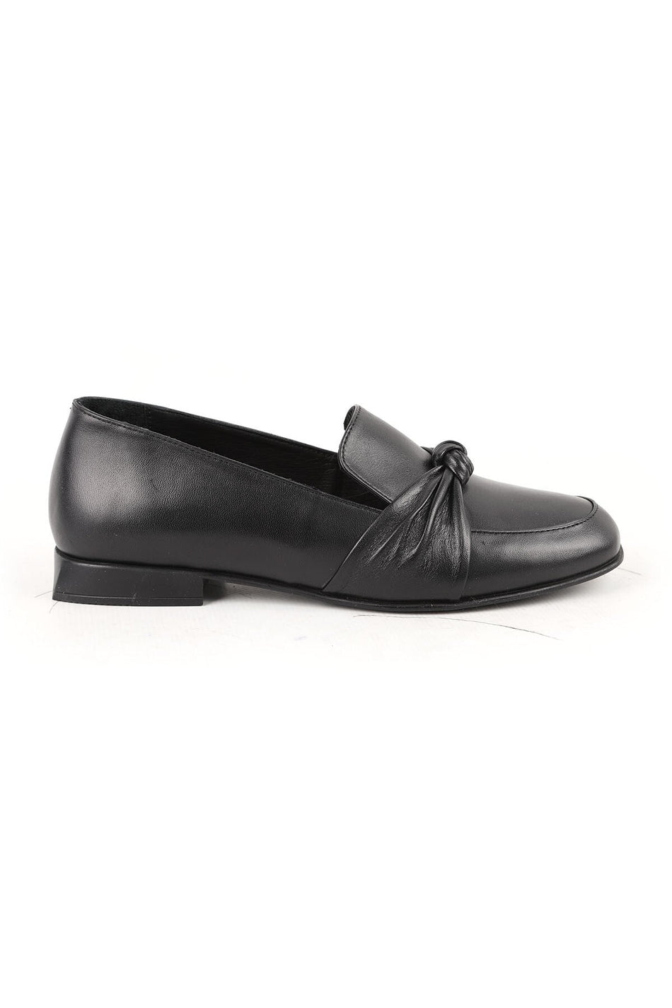 Women's Loafer Shoes Black Genuine Leather Knot Bow Detailed Flat Heel Daily Office Rubber Sole L031 - MALLTURK