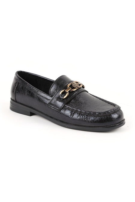 Women's Loafer Shoes Shiny Crocodile Patterned Rose Figured Metal Buckle Stylish Office Comfortable Tpu Sole 85.K012 - MALLTURK