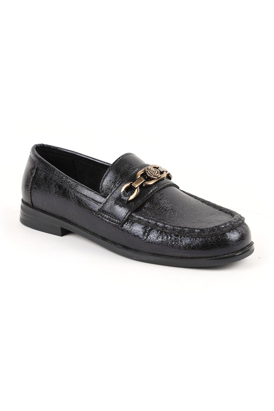 Women's Loafer Shoes Shiny Crocodile Patterned Rose Figured Metal Buckle Stylish Office Comfortable Tpu Sole 85.K012 - MALLTURK
