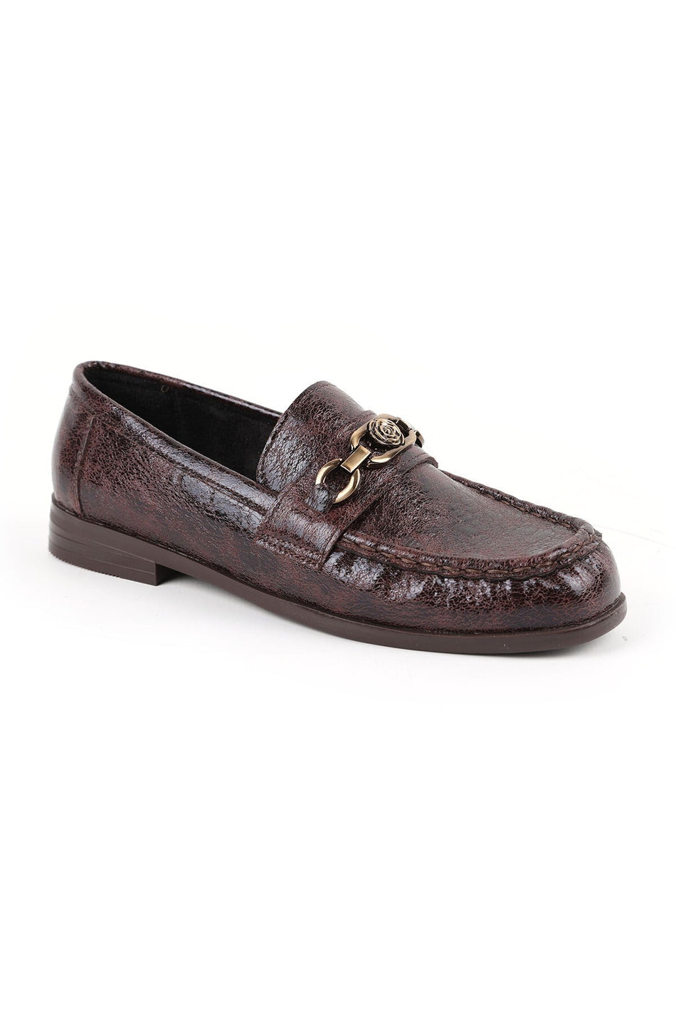 Women's Loafer Shoes Shiny Crocodile Patterned Rose Figured Metal Buckle Stylish Office Comfortable Tpu Sole 85.K012 - MALLTURK