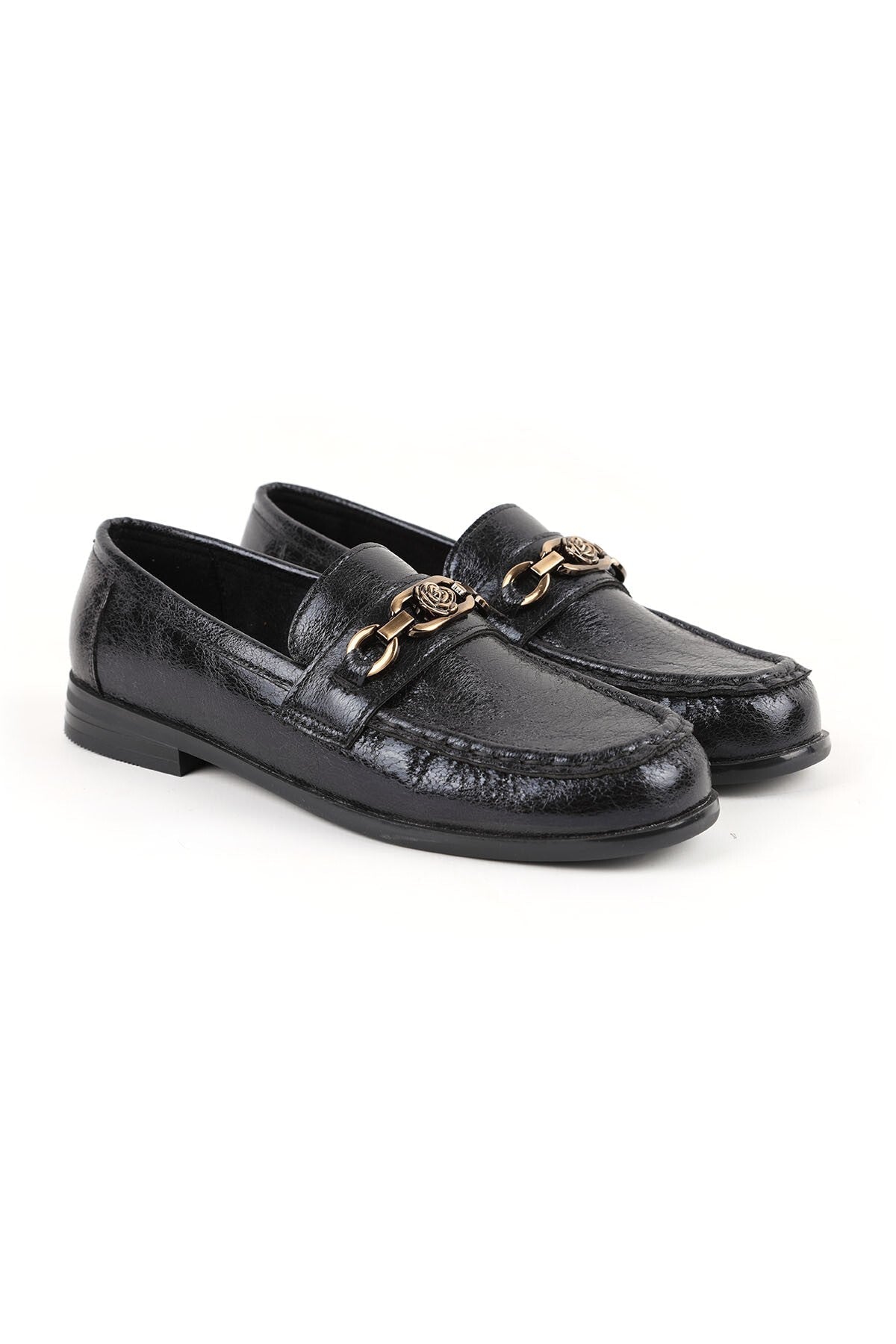 Women's Loafer Shoes Shiny Crocodile Patterned Rose Figured Metal Buckle Stylish Office Comfortable Tpu Sole 85.K012 - MALLTURK