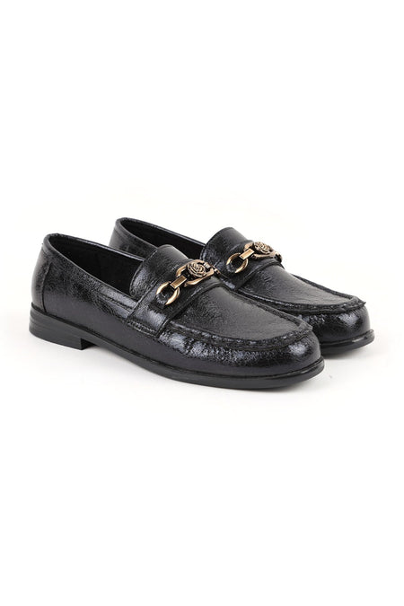 Women's Loafer Shoes Shiny Crocodile Patterned Rose Figured Metal Buckle Stylish Office Comfortable Tpu Sole 85.K012 - MALLTURK
