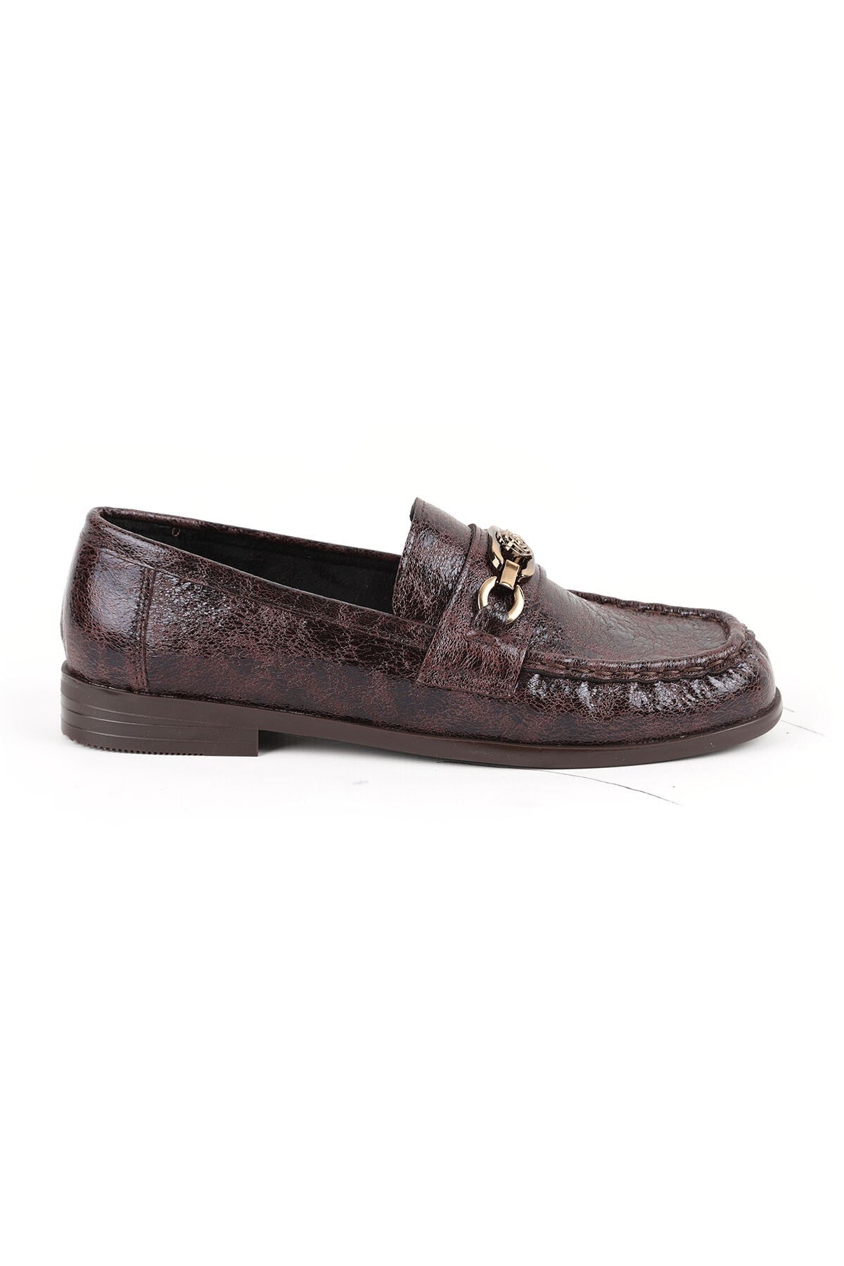 Women's Loafer Shoes Shiny Crocodile Patterned Rose Figured Metal Buckle Stylish Office Comfortable Tpu Sole 85.K012 - MALLTURK