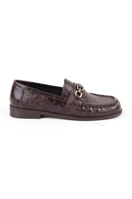 Women's Loafer Shoes Shiny Crocodile Patterned Rose Figured Metal Buckle Stylish Office Comfortable Tpu Sole 85.K012 - MALLTURK